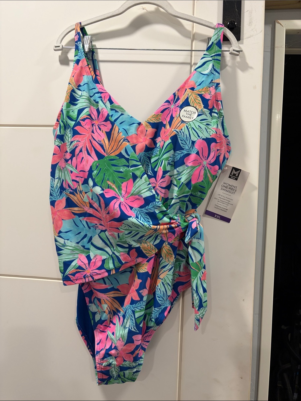 Floral Tie-Waist One-Piece Swimsuit - Blue/Pink